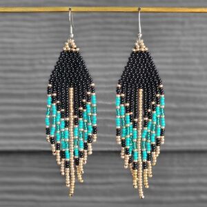 Handmade Sia Beaded Earrings Fringe Tribal Jewelry Dangle Boho Y2K Retro Western